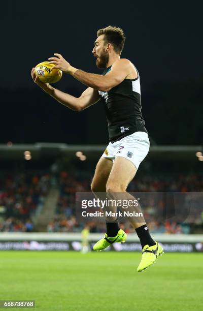 Justin Westhoff of the Power in action during the round four AFL match between the Greater Western Sydney Giants and the Port Adelaide Power at UNSW...