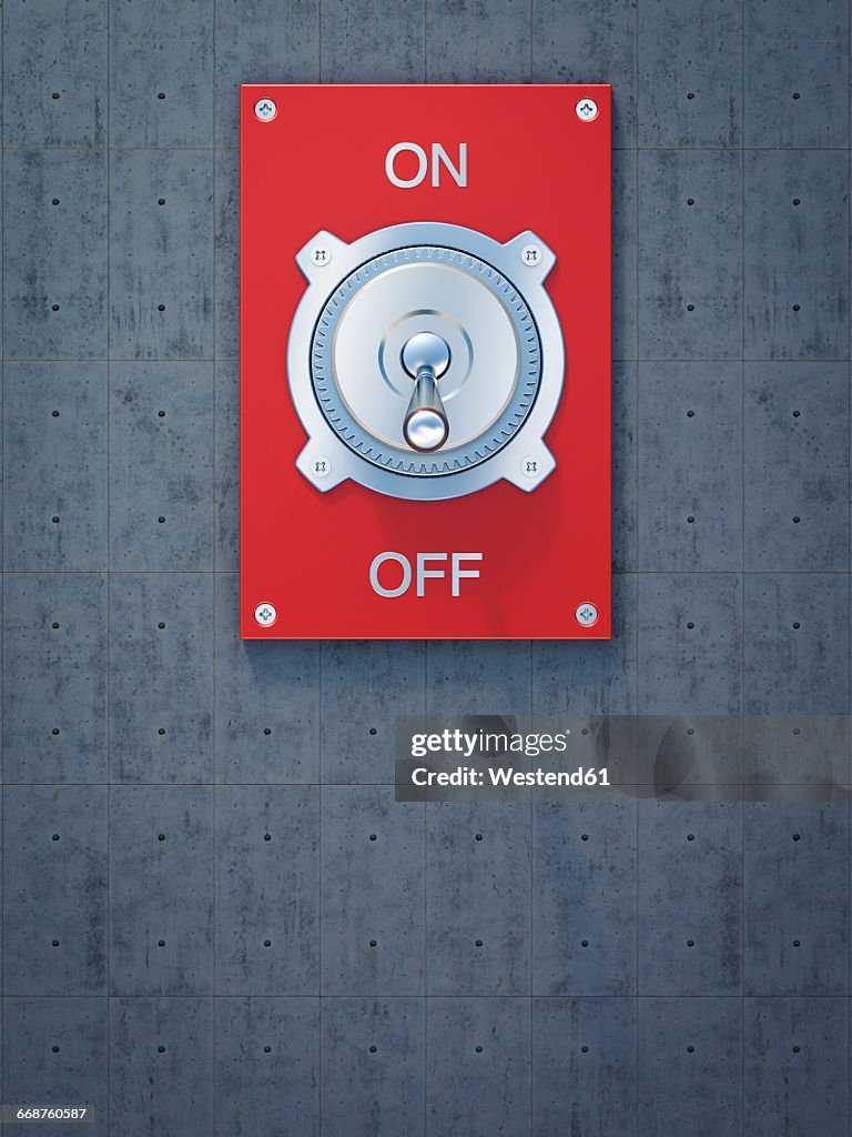Red flip switch, on, off, 3D Rendering
