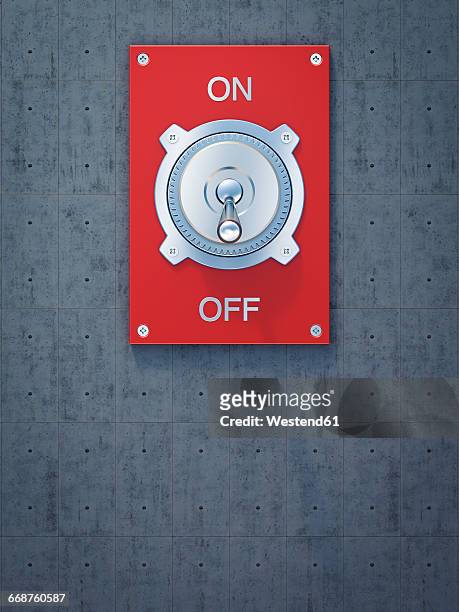 red flip switch, on, off, 3d rendering - turning on or off stock illustrations