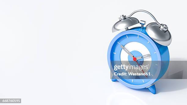 ilustraciones, imágenes clip art, dibujos animados e iconos de stock de 3d rendering, blue alarm clock - alarm clock