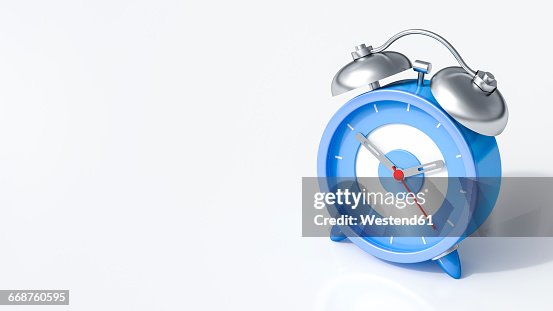 3D Rendering, blue alarm clock 3D Rendering, blue alarm clock