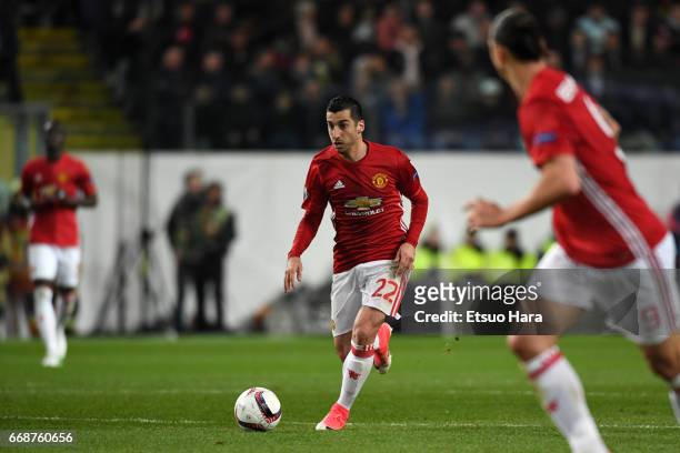 Henrikh Mkhitaryan of Manchester United in action during the UEFA Europa League quarter final first leg match between RSC Anderlecht and Manchester...