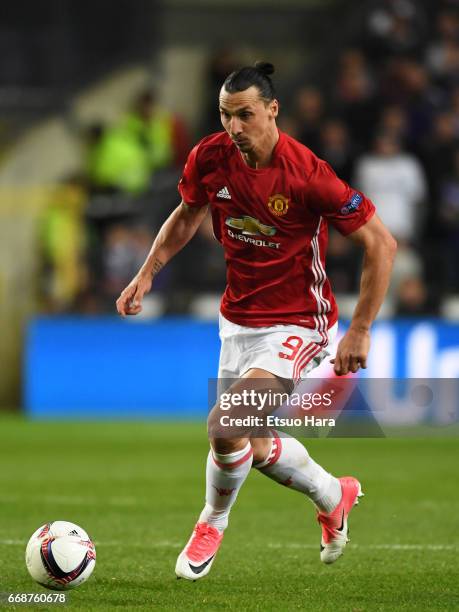 Zlatan Ibrahimovic of Manchester United in action during the UEFA Europa League quarter final first leg match between RSC Anderlecht and Manchester...