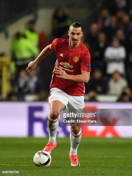 Zlatan Ibrahimovic of Manchester United in action during the UEFA Europa League quarter final first leg match between RSC Anderlecht and Manchester...