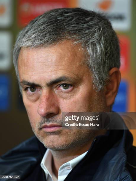 Manchester United manager jose Mourinho attends a press conference after the UEFA Europa League quarter final first leg match between RSC Anderlecht...