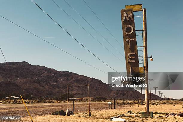 usa, california, mojave desert, sign of abandoned motel at route 66 - モーテル ストックフォトと画像