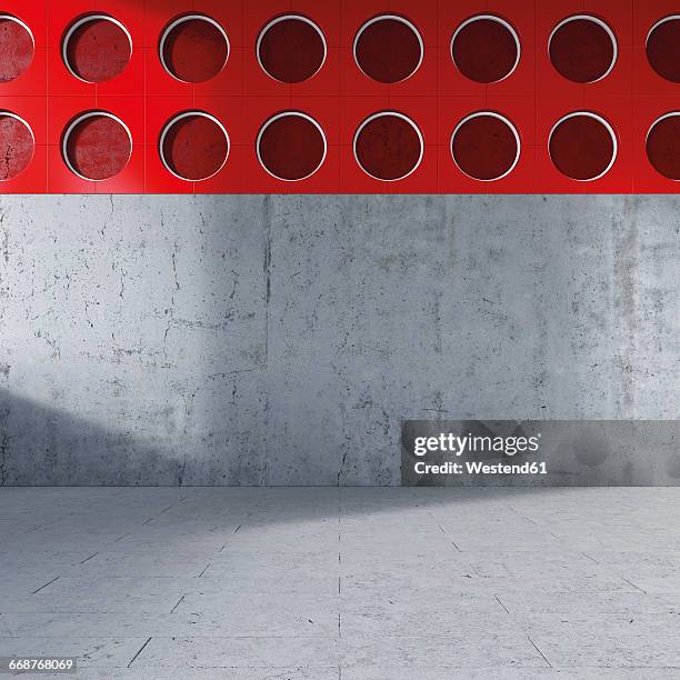 empty room with concrete wall and floor, 3d rendering - plain wall interior grey stock illustrations