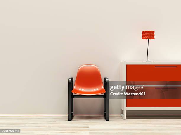 ilustraciones, imágenes clip art, dibujos animados e iconos de stock de red retro style interieur, 3d rendering - interior de la casa