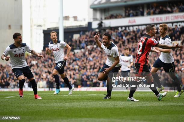 Mousa Dembele of Tottenham Hotspur celebrates scoring his sides first goal during the Premier League match between Tottenham Hotspur and AFC...