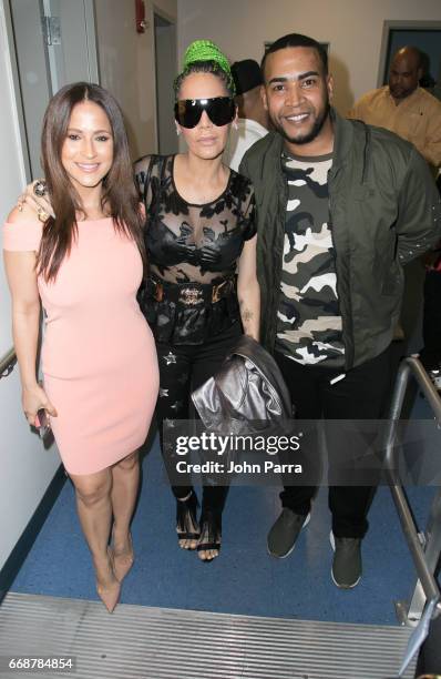 Jackie Guerrido, Ivy Queen and Don Omar Song Launch Amame O Matame - Don Omar Feat. Ivy Queen at SBS Studios on April 14, 2017 in Miami, Florida.