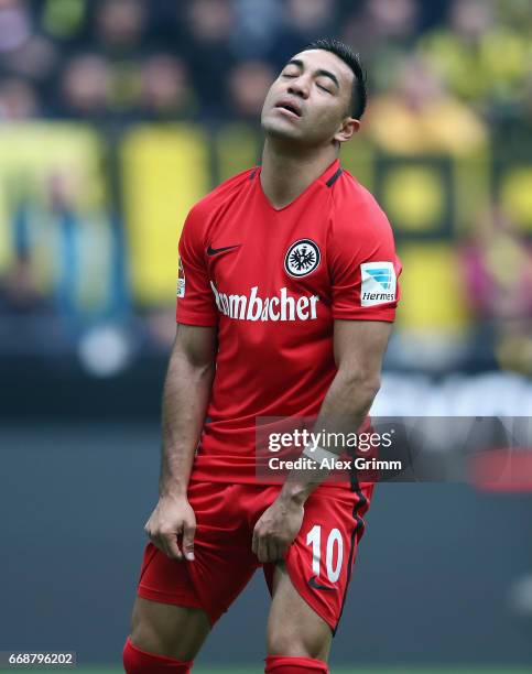 Marco Fabian of Frankfurt reacts during the Bundesliga match between Borussia Dortmund and Eintracht Frankfurt at Signal Iduna Park on April 15, 2017...