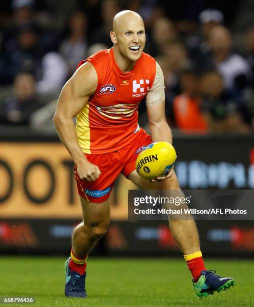 Gary Ablett of the Suns in action during the 2017 AFL round 04 match between the Carlton Blues and the Gold Coast Suns at Etihad Stadium on April 15,...