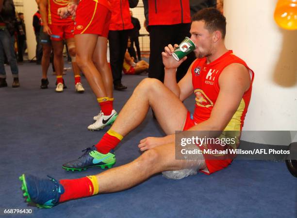 Steven May of the Suns looks on during the 2017 AFL round 04 match between the Carlton Blues and the Gold Coast Suns at Etihad Stadium on April 15,...