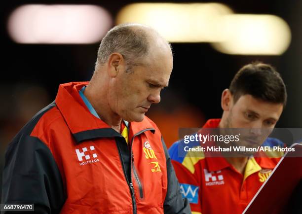 Rodney Eade, Senior Coach of the Suns looks on during the 2017 AFL round 04 match between the Carlton Blues and the Gold Coast Suns at Etihad Stadium...