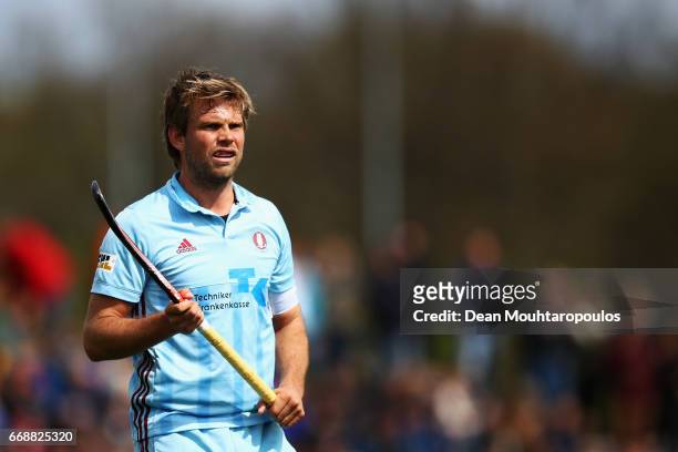 Moritz Furste of UHC Hamburg in action during the Euro Hockey League KO16 match between Wimbledon and UHC Hamburg at held at HC Oranje-Rood on April...