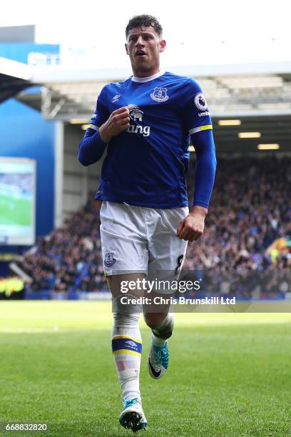 Ross Barkley of Everton celebrates scoring his team's second goal to make the score 2-1 during the Premier League match between Everton and Burnley...