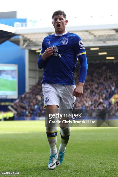 Ross Barkley of Everton celebrates scoring his team's second goal to make the score 2-1 during the Premier League match between Everton and Burnley...