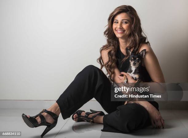 Bollywood actor Daisy Shah poses during an exclusive interview with ht48hours-Hindustan Times at her House in Bandra, on February 10, 2017 in Mumbai,...