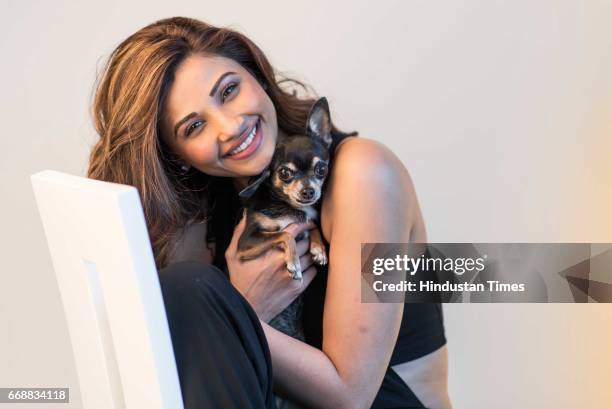 Bollywood actor Daisy Shah poses during an exclusive interview with ht48hours-Hindustan Times at her House in Bandra, on February 10, 2017 in Mumbai,...