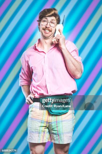 nineties tech and fashion style man - big moustache stock pictures, royalty-free photos & images
