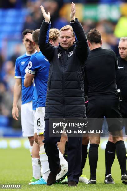 Everton Manager / Head Coach Ronald Koeman applauds the fans at the end of the Premier League match between Everton and Burnley at Goodison Park on...