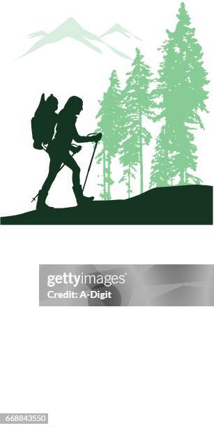 parent and child hiking adventure - family hiking stock illustrations