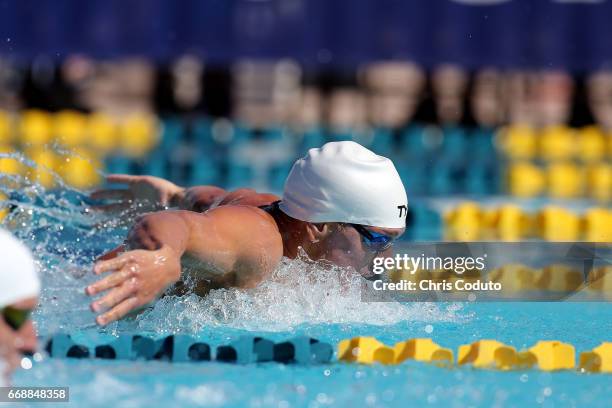 Tom Shields competes in the preliminary heat of the men's 200 meter butterfly on day three of the Arena Pro Swim Series - Mesa at Skyline Aquatic...