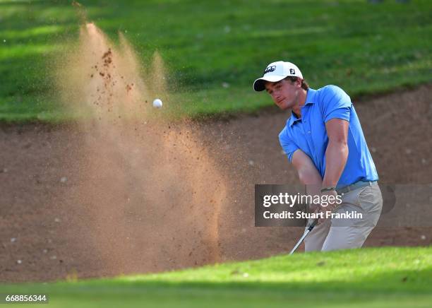 Paul Dunne of Ireland plays a shot during the third round of the Trophee Hassan II at Royal Golf Dar Es Salam on April 15, 2017 in Rabat, Morocco.