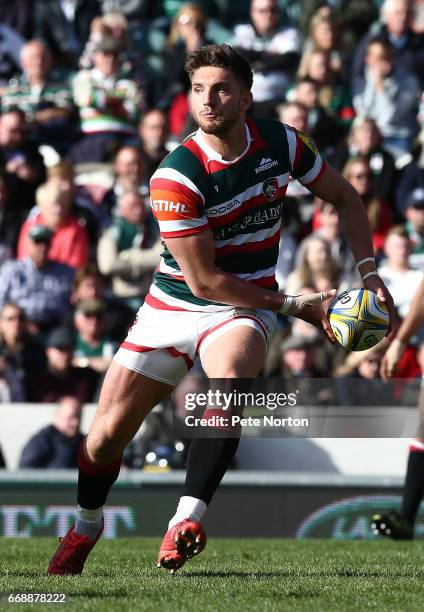 Owen Williams of Leicester Tigers in action during the Aviva Premiership match between Leicester Tigers and Newcastle Falcons at Welford Road on...