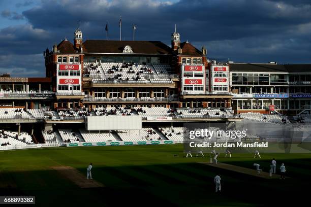 General view of play during day two of the Specsavers County Championship Division One match between Surrey and Lancashire at The Kia Oval on April...