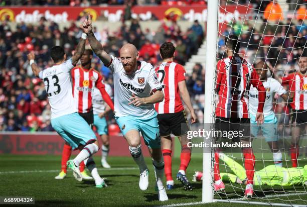 James Collins of West Ham United celebrates after he scores his sides second goal during the Premier League match between Sunderland and West Ham...