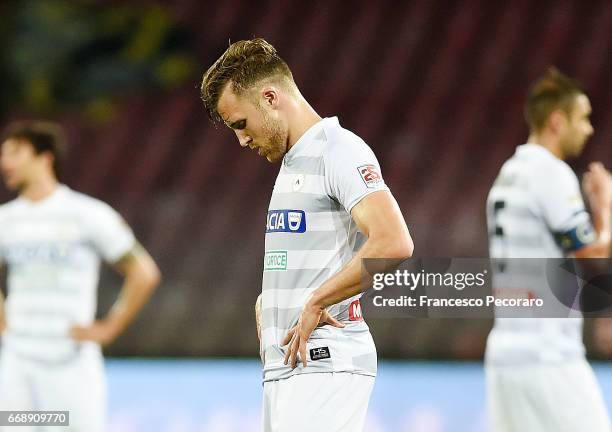 Silvan Widmer player of Udinese Calcio show his disappointment after the Serie A match between SSC Napoli and Udinese Calcio at Stadio San Paolo on...
