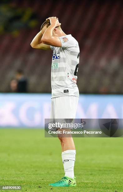 Silvan Widmer player of Udinese Calcio show his disappointment after the Serie A match between SSC Napoli and Udinese Calcio at Stadio San Paolo on...