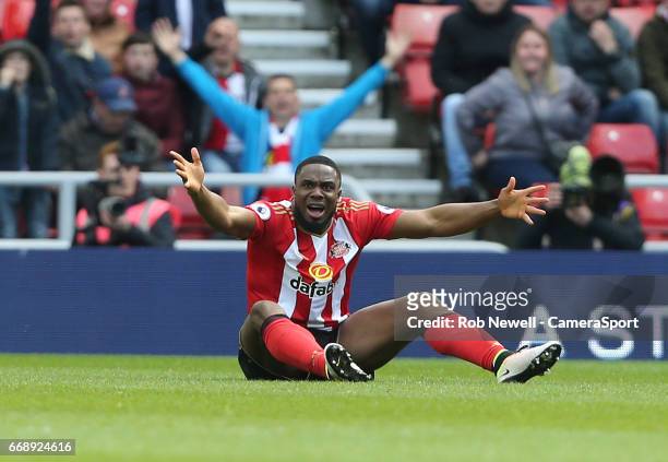 Sunderland's Victor Anichebe appeals for a free-kick during the Premier League match between Sunderland and West Ham United at Stadium of Light on...
