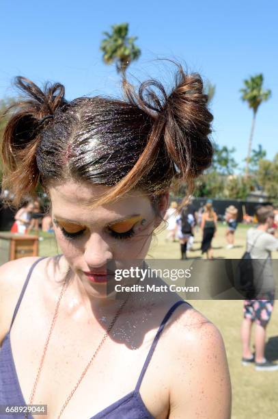 Festivalgoer attends day 2 of the 2017 Coachella Valley Music & Arts Festival Weekend 1 at the Empire Polo Club on April 15, 2017 in Indio,...