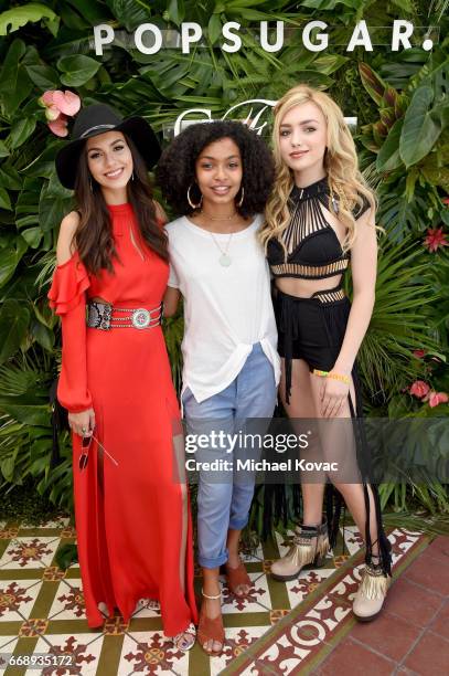 Actors Victoria Justice, Yara Shahidi, and Peyton List attend POPSUGAR and The Council of Fashion Designers of America's Brunch with Designers Emily...