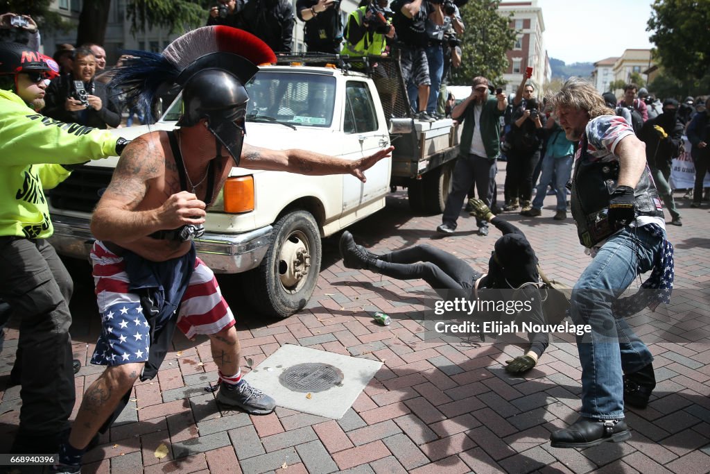 Pro-Trump Rally Attracts Anti-Trump Demonstrators In Berkeley, California