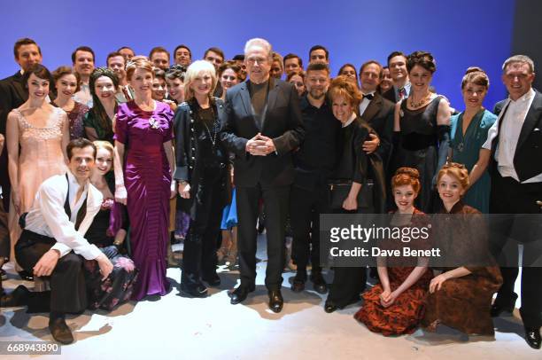 Co-Producer Sybil Robson Orr, Warren Beatty, Andy Serkis and Lorraine Ashbourne pose backstage with cast members including Robert Fairchild, Zoe...