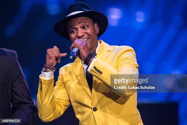 Ivanildo Kembel performs during the second event show of the tv competition 'Deutschland sucht den Superstar' at Coloneum on April 15, 2017 in...