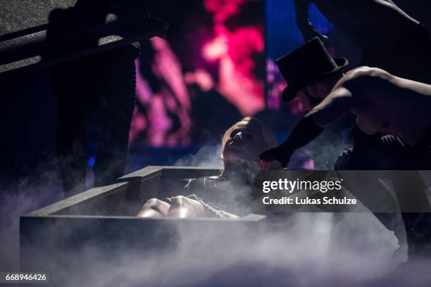 Chanelle Wyrsch performs during the second event show of the tv competition 'Deutschland sucht den Superstar' at Coloneum on April 15, 2017 in...