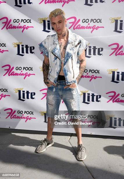 Singer Aaron Carter arrives at the Go Pool at Flamingo Las Vegas on April 15, 2017 in Las Vegas, Nevada.