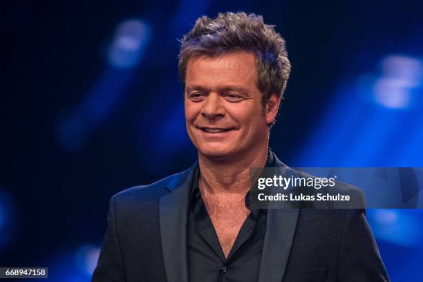 Moderator Oliver Geissen performs during the second event show of the tv competition 'Deutschland sucht den Superstar' at Coloneum on April 15, 2017...