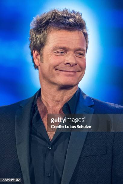 Moderator Oliver Geissen performs during the second event show of the tv competition 'Deutschland sucht den Superstar' at Coloneum on April 15, 2017...