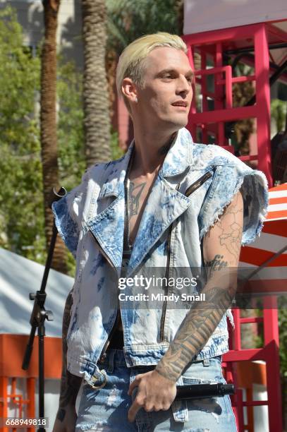 Singer Aaron Carter performs at the Go Pool at Flamingo Las Vegas on April 15, 2017 in Las Vegas, Nevada.