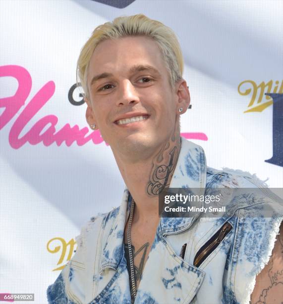 Singer Aaron Carter arrives at the Go Pool at Flamingo Las Vegas on April 15, 2017 in Las Vegas, Nevada.