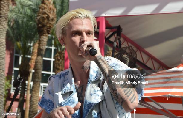 Singer Aaron Carter performs at the Go Pool at Flamingo Las Vegas on April 15, 2017 in Las Vegas, Nevada.
