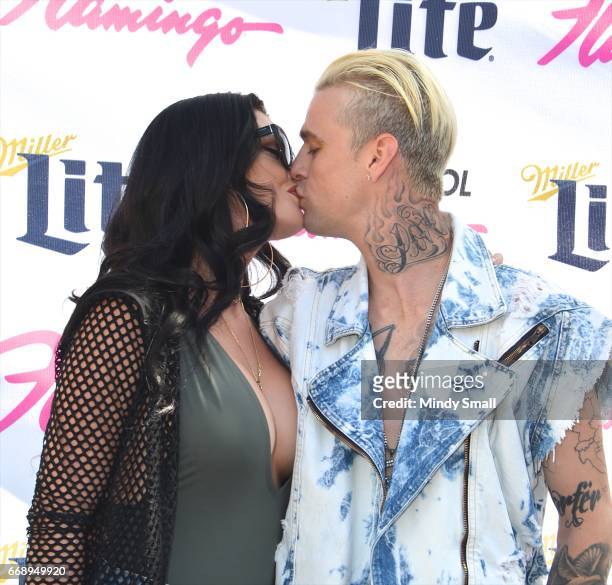 Singer Aaron Carter and Madison Parker arrive at the Go Pool at Flamingo Las Vegas on April 15, 2017 in Las Vegas, Nevada.
