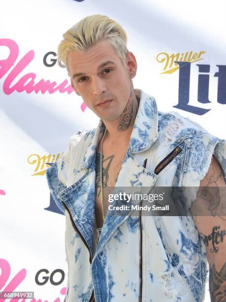 Singer Aaron Carter arrives at the Go Pool at Flamingo Las Vegas on April 15, 2017 in Las Vegas, Nevada.