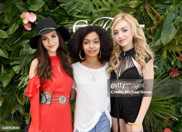 Actors Victoria Justice, Yara Shahidi, and Peyton List attend POPSUGAR and The Council of Fashion Designers of America's Brunch with Designers Emily...