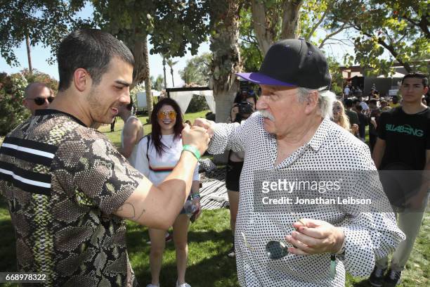 Musicians Joe Jonas and Giorgio Moroder attend The Hyde Away, hosted by Republic Records & SBE, presented by Hudson and bareMinerals during Coachella...